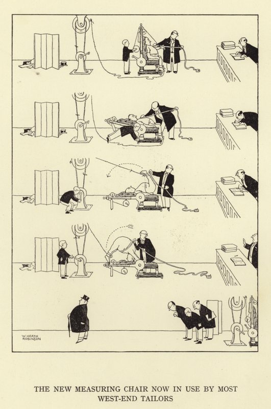 La nuova sedia di misurazione ora in uso dalla maggior parte dei sarti del West End da William Heath Robinson