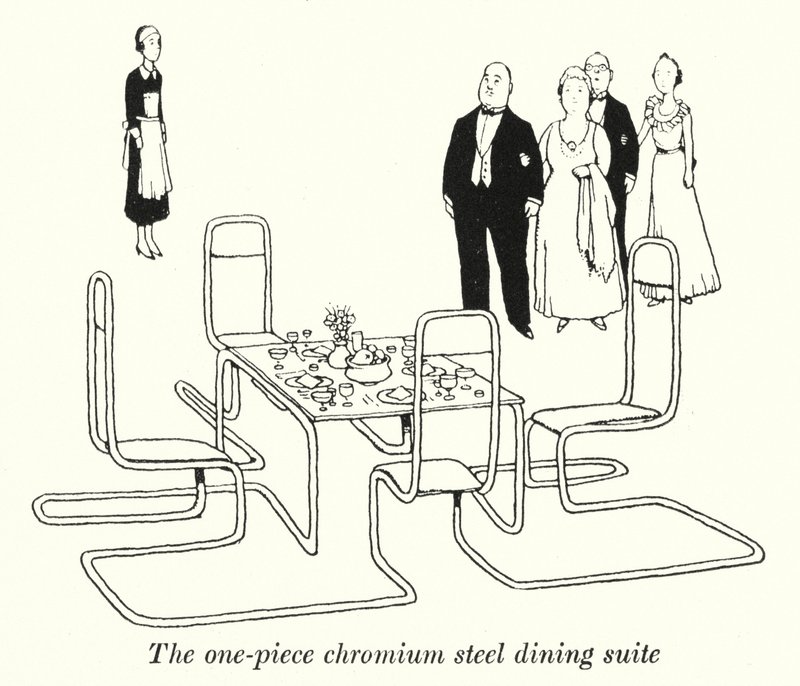 La sala da pranzo in acciaio cromato monopezzo da William Heath Robinson