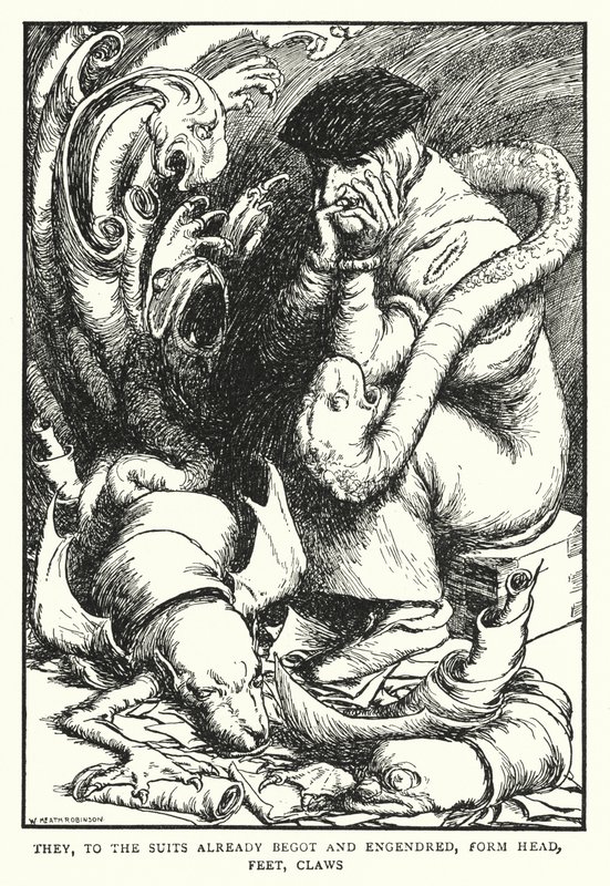 Essi, alle cause già generate e concepite, formano testa, piedi, artigli da William Heath Robinson