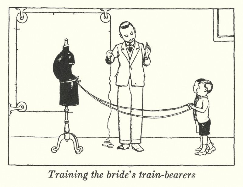 Addestramento dei portatori del velo della sposa da William Heath Robinson