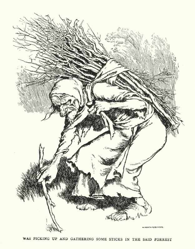 Stava raccogliendo e raccogliendo dei bastoni nella suddetta foresta da William Heath Robinson