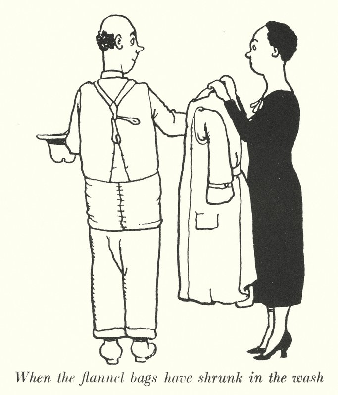 Quando le borse di flanella si sono ristrette nel lavaggio (litografia) da William Heath Robinson
