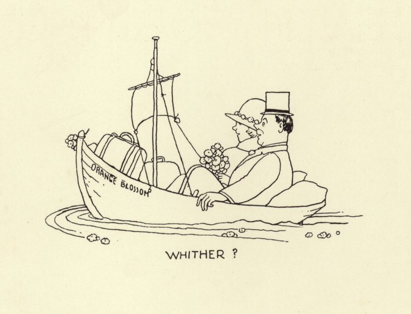 Dove, coppia sposata che parte per il mare della vita matrimoniale da William Heath Robinson