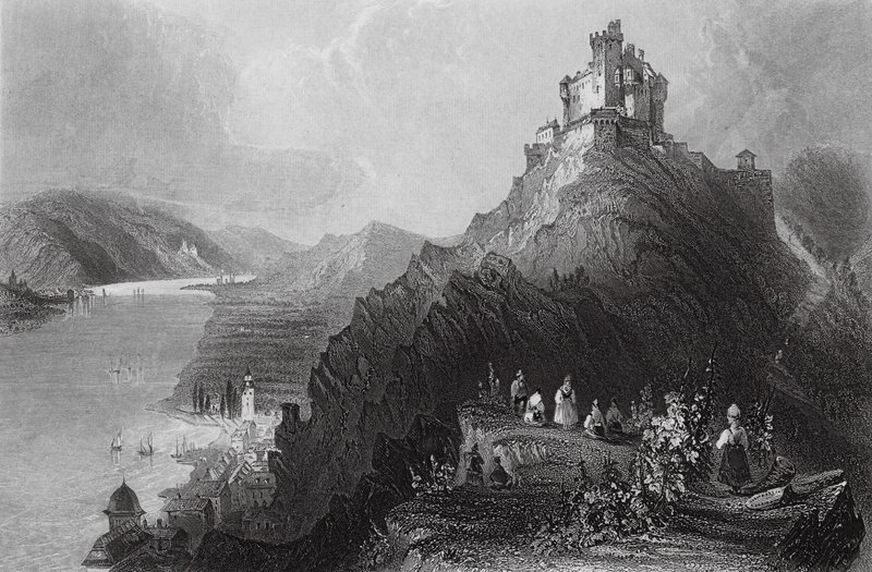 Braubach e il castello di Marksburg, Reno da William Henry (after) Bartlett