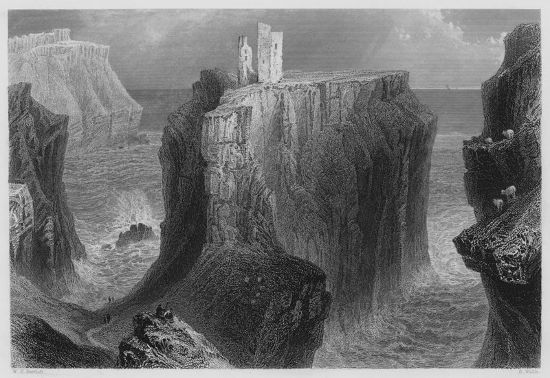 Castello di Dunseverick, Contea di Antrim (incisione) da William Henry (after) Bartlett