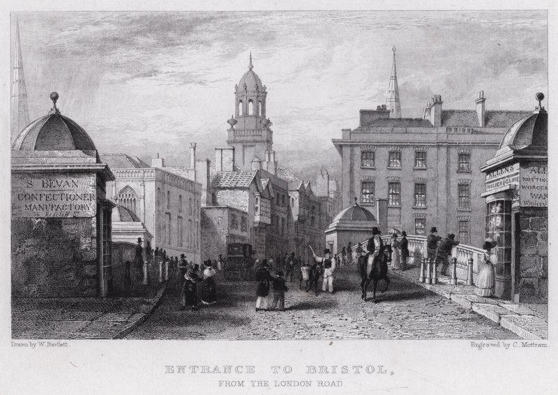 Ingresso a Bristol, dalla Strada di Londra (incisione) da William Henry (after) Bartlett