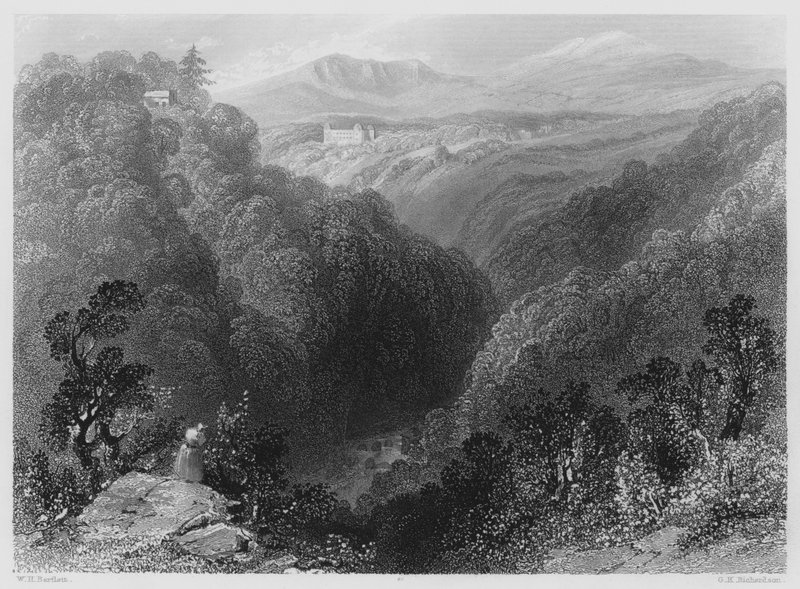 Powerscourt dal Dargle, Contea di Wicklow (incisione) da William Henry (after) Bartlett