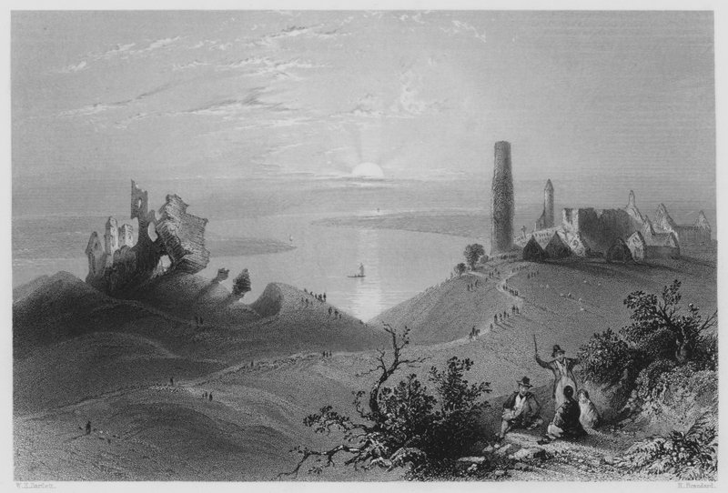 Sette chiese di Clonmacnoise, sullo Shannon da William Henry (after) Bartlett