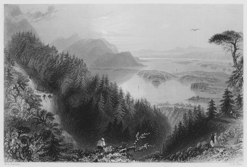 I Laghi Inferiori e Torc, Killarney, dalla Cascata di Torc da William Henry (after) Bartlett