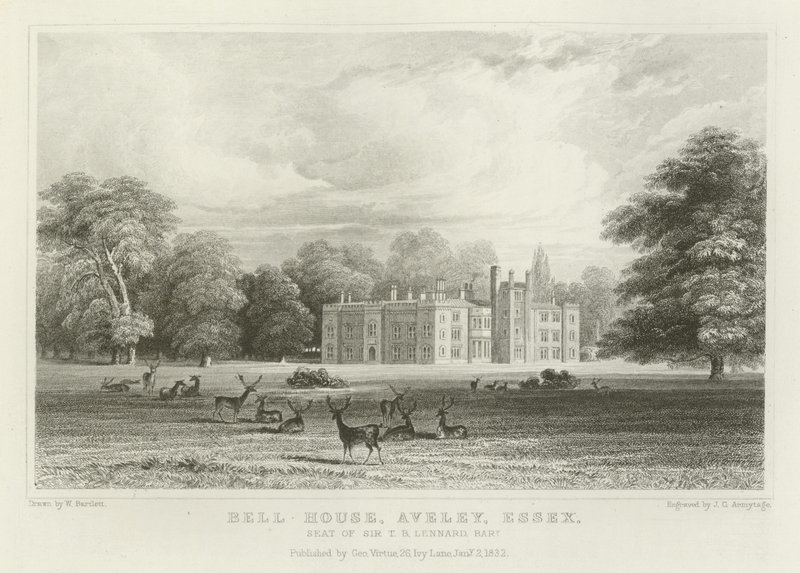 Bell House, Aveley, Essex, residenza di Sir T B Lennard, baronetto da William Henry Bartlett