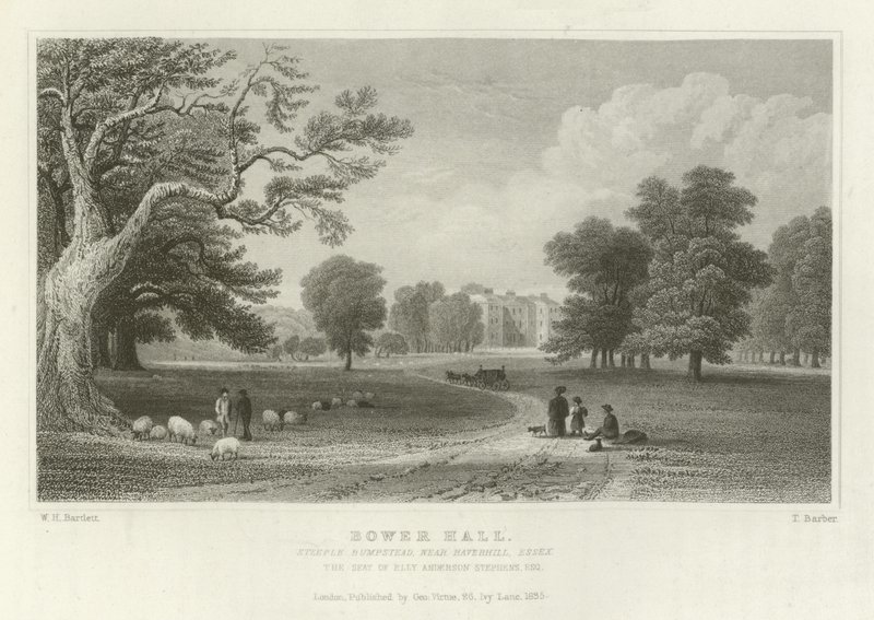 Bower Hall, Steeple Bumpstead, vicino a Haverhill, Essex, la residenza di Elly Anderson Stephens, Esquire da William Henry Bartlett