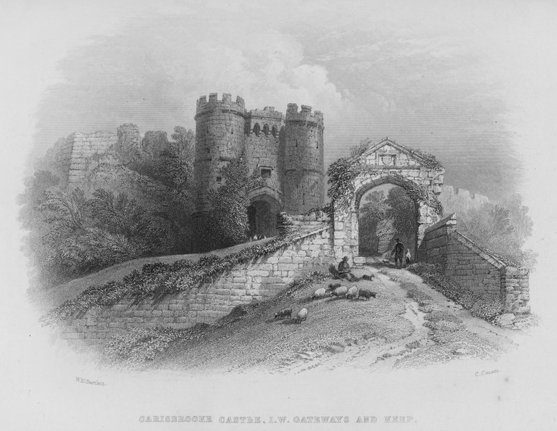 Castello di Carisbrooke, Isola di Wight, Portali e Torre da William Henry Bartlett
