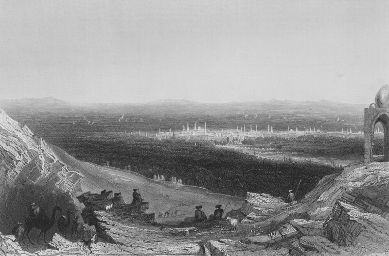 Damasco, vista distante dal lato della montagna da William Henry Bartlett