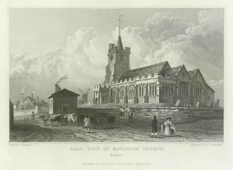 Vista est della chiesa di Rayleigh, Essex da William Henry Bartlett