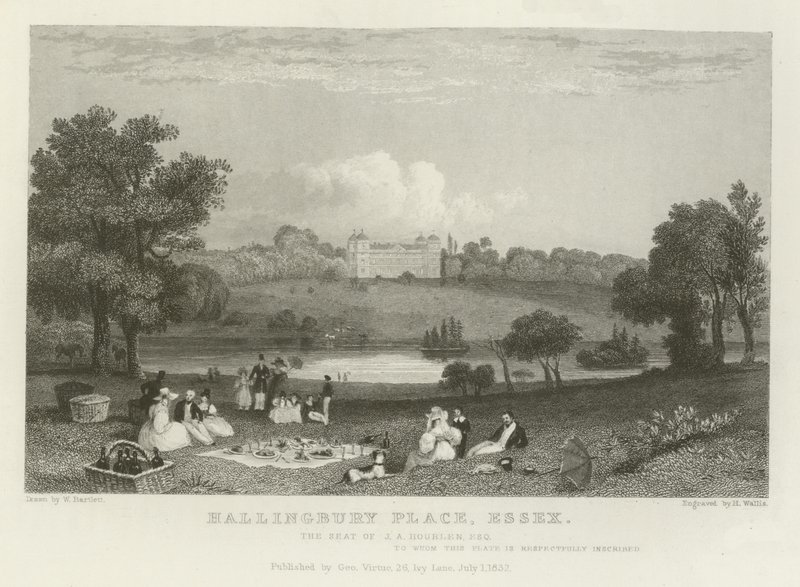 Hallingbury Place, Essex, la residenza di J A Houblen, Esquire da William Henry Bartlett