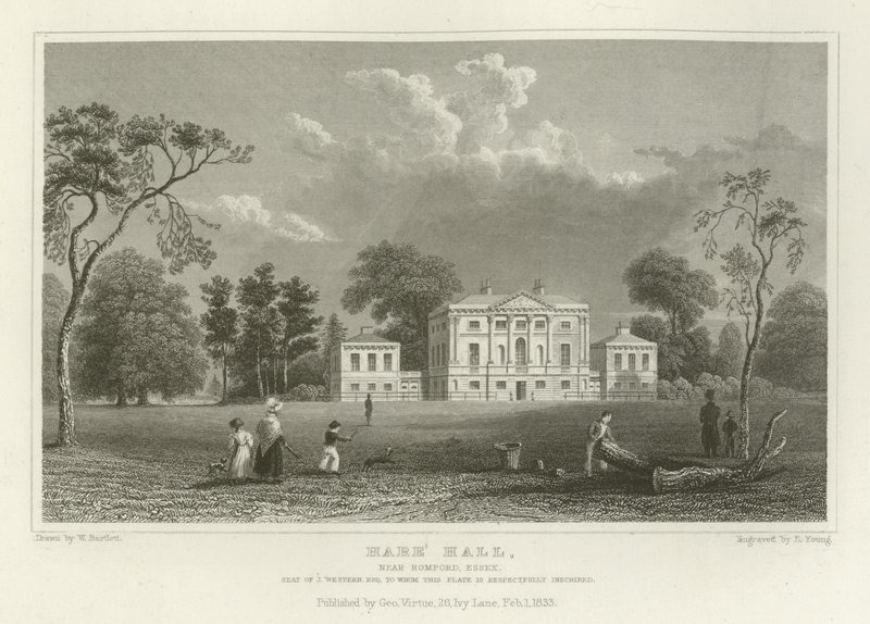 Hare Hall, vicino a Romford, Essex, residenza di J Western, Esquire da William Henry Bartlett