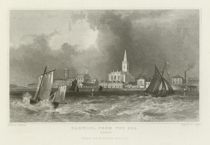 Harwich, dal mare, Essex da William Henry Bartlett