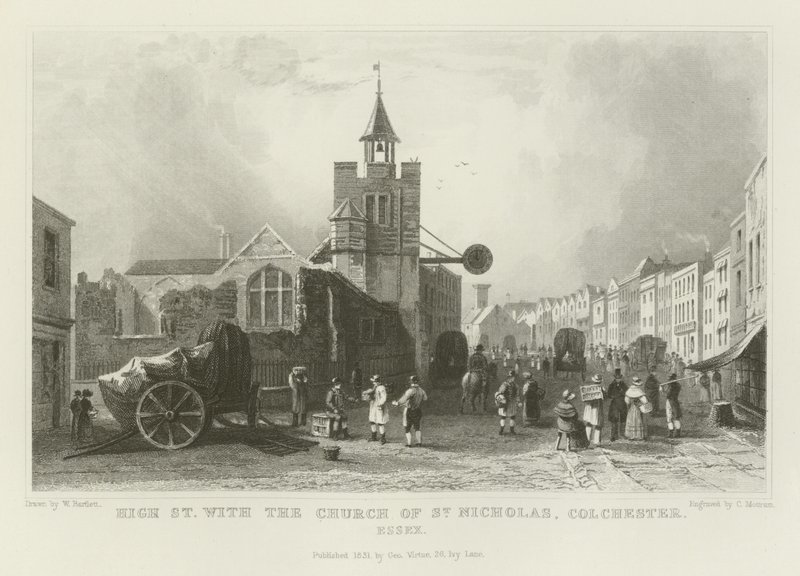 High Street con la Chiesa di San Nicola, Colchester, Essex da William Henry Bartlett