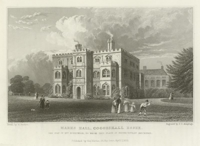 Marks Hall, Coggeshall, Essex, la residenza della signora Honeywood da William Henry Bartlett
