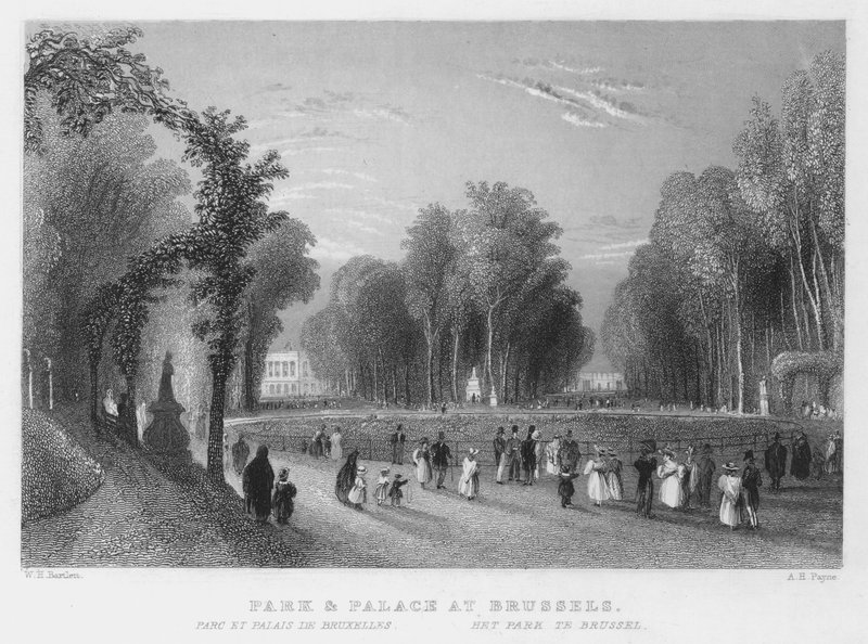 Parco e Palazzo a Bruxelles (incisione) da William Henry Bartlett