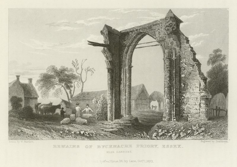 Rovine del Priorato di Bycknacre, Essex, vicino a Danbury da William Henry Bartlett