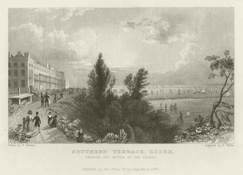 Southend Terrace, Essex, mostrando la foce del Tamigi da William Henry Bartlett