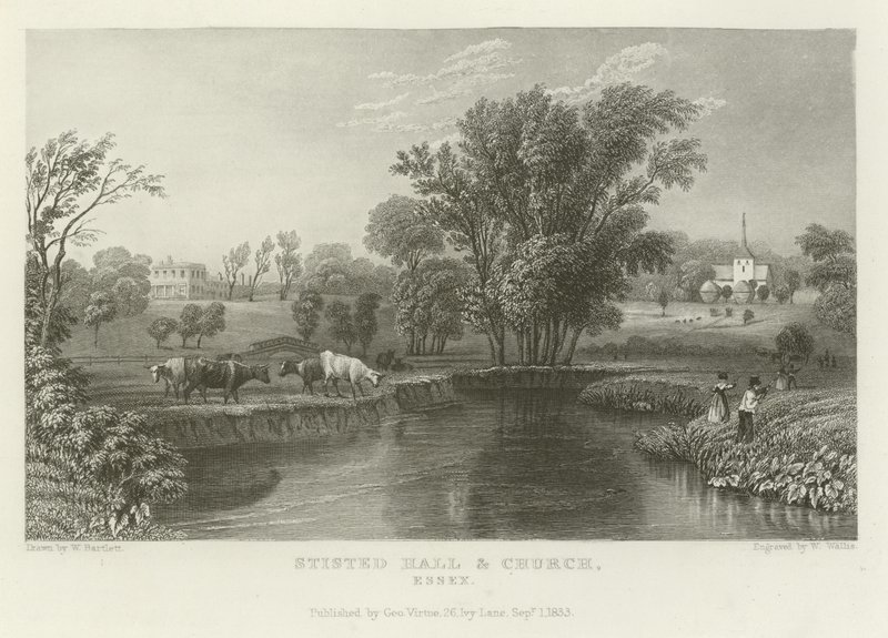 Stisted Hall e Chiesa, Essex da William Henry Bartlett
