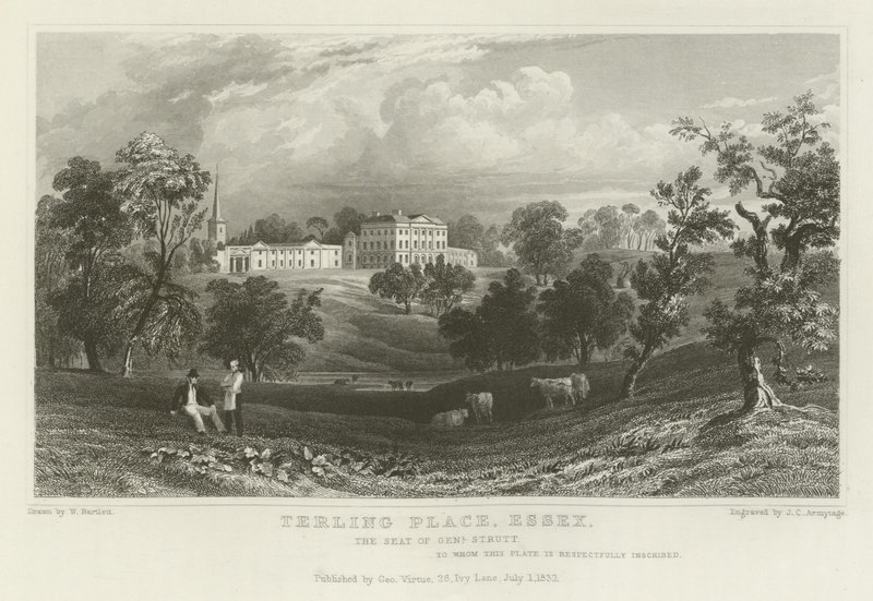 Terling Place, Essex, la residenza del generale Strutt da William Henry Bartlett