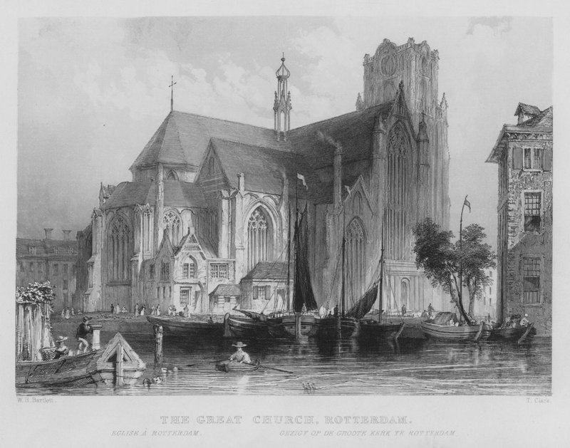 La Grande Chiesa, Rotterdam (incisione) da William Henry Bartlett