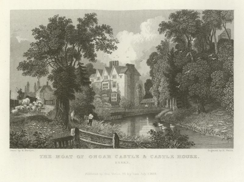 Il fossato del castello di Ongar e la casa del castello, Essex da William Henry Bartlett
