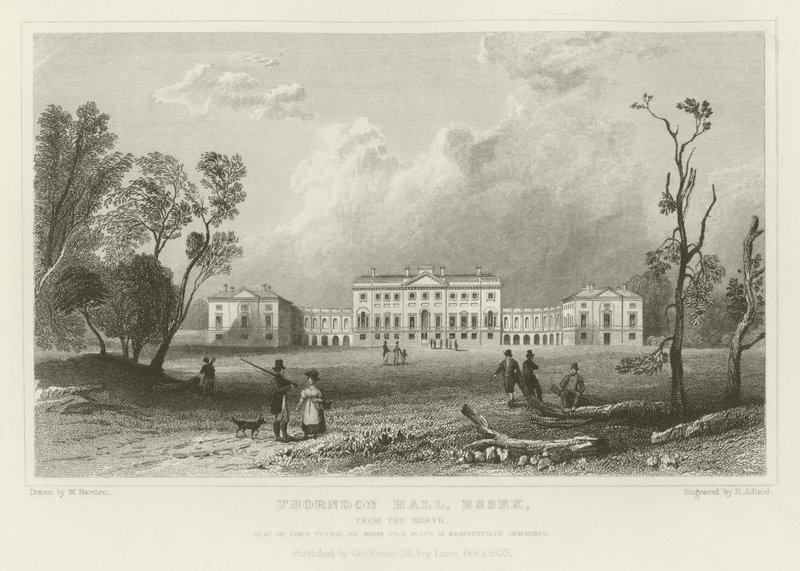 Thorndon Hall, Essex, dal nord, residenza di Lord Petrie da William Henry Bartlett