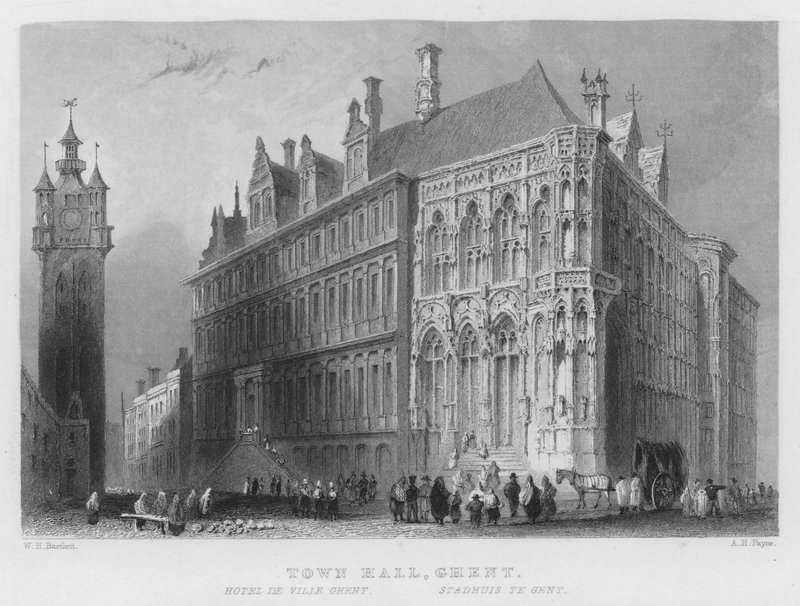 Municipio, Gand (incisione) da William Henry Bartlett