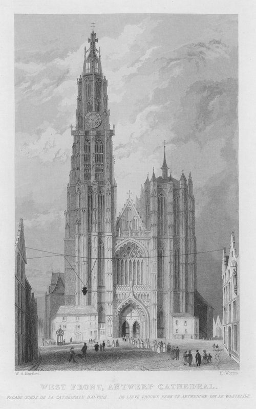 Facciata Ovest, Cattedrale di Anversa (incisione) da William Henry Bartlett