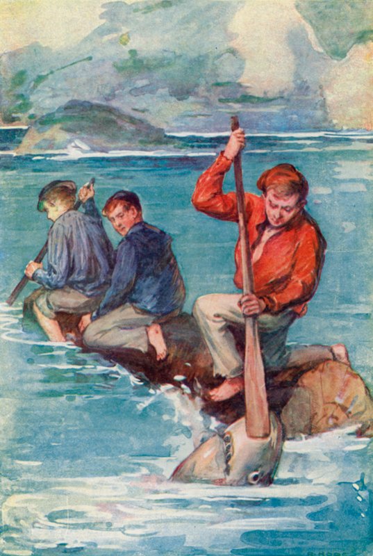 Jack immerse immediatamente la pagaia nelle orribili fauci del mostro e la spinse giù per la gola da William Henry Charles Groome