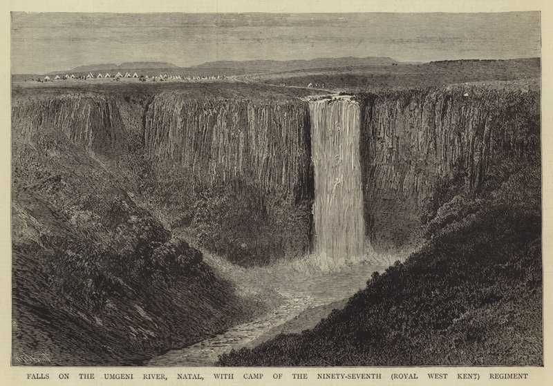 Cascate sul fiume Umgeni, Natal, con il campo del Novantasettesimo Reggimento (Royal West Kent) da William Henry James Boot