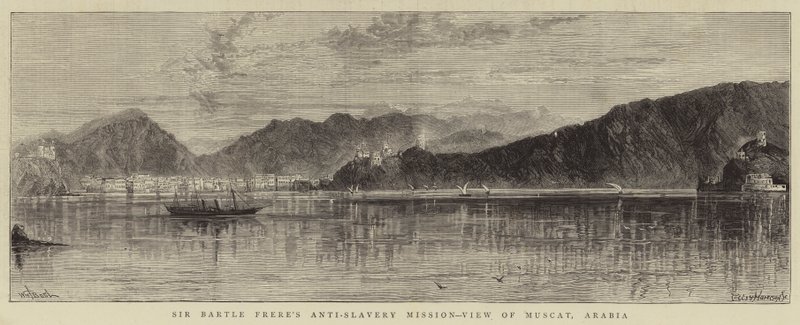 Missione anti-schiavitù di Sir Bartle Frere, vista di Mascate, Arabia da William Henry James Boot