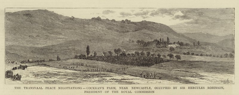 Le negoziazioni di pace del Transvaal, la fattoria di Cockran, vicino a Newcastle, occupata da Sir Hercules Robinson, presidente della Commissione Reale da William Henry James Boot