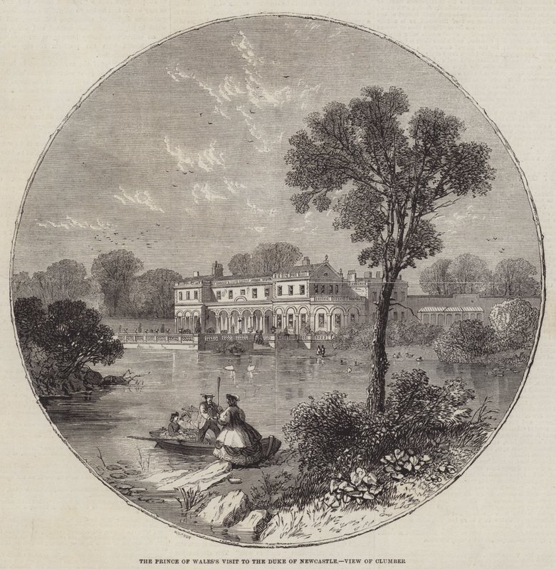 Visita del Principe di Galles al Duca di Newcastle, vista di Clumber da William Henry Prior
