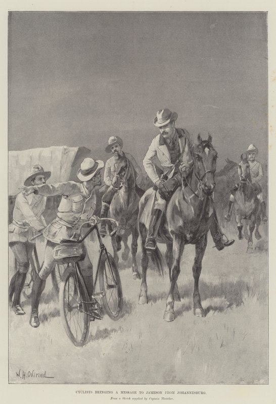 Ciclisti che portano un messaggio a Jameson da Johannesburg da William Heysham Overend
