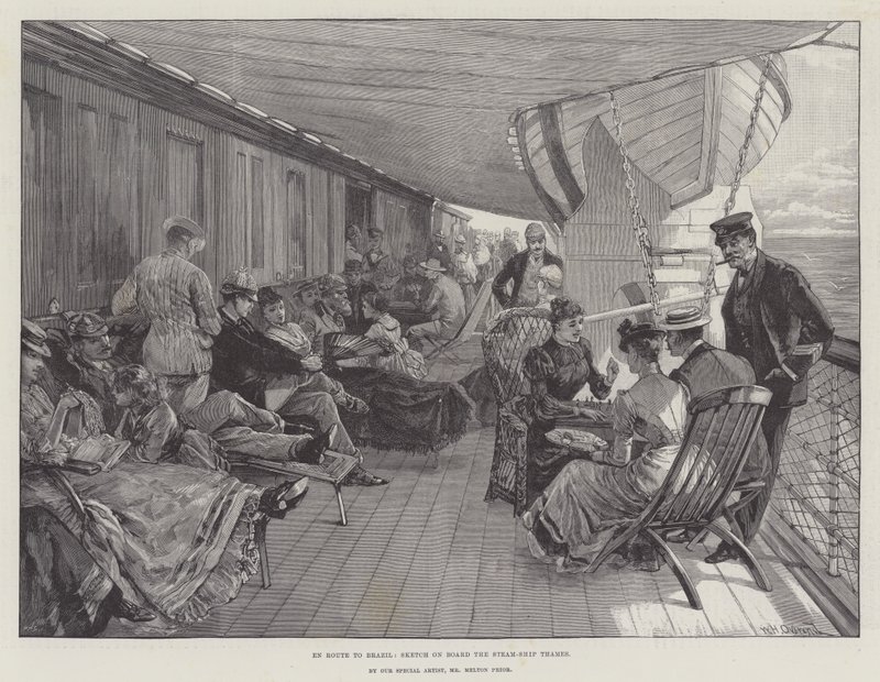 In rotta verso il Brasile, schizzo a bordo della nave a vapore Thames da William Heysham Overend