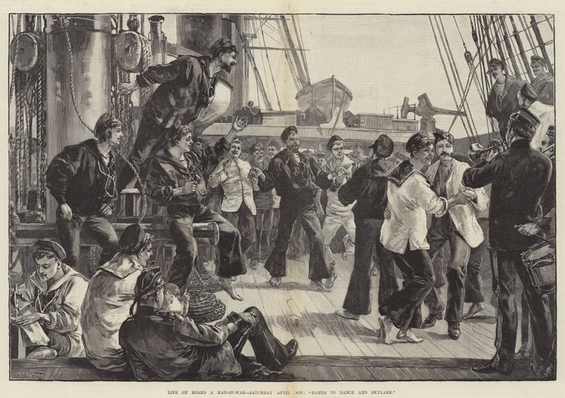 Vita a bordo di una nave da guerra, sabato pomeriggio, mani per ballare e Skylark da William Heysham Overend