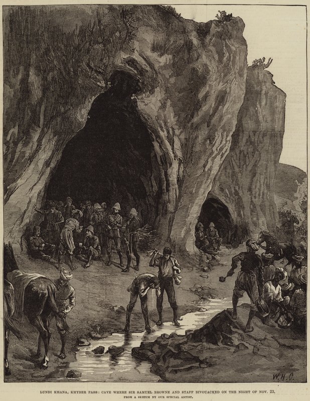 Lundi Khana, Passo del Khyber, Grotta dove Sir Samuel Browne e lo Staff bivaccarono la Notte del 23 Novembre da William Heysham Overend
