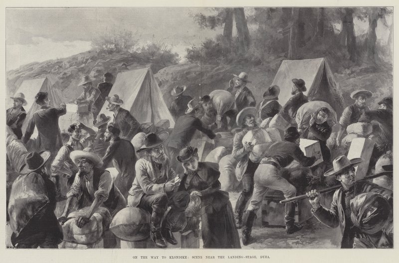 Sulla strada per Klondike, scena vicino al molo, Dyea da William Heysham Overend