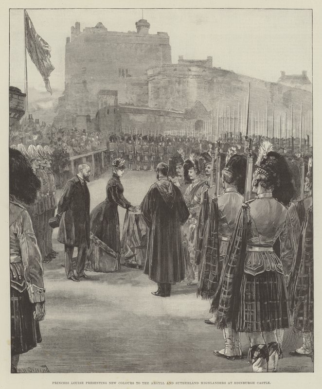 La principessa Louise presenta nuovi colori agli Argyll e Sutherland Highlanders al Castello di Edimburgo da William Heysham Overend