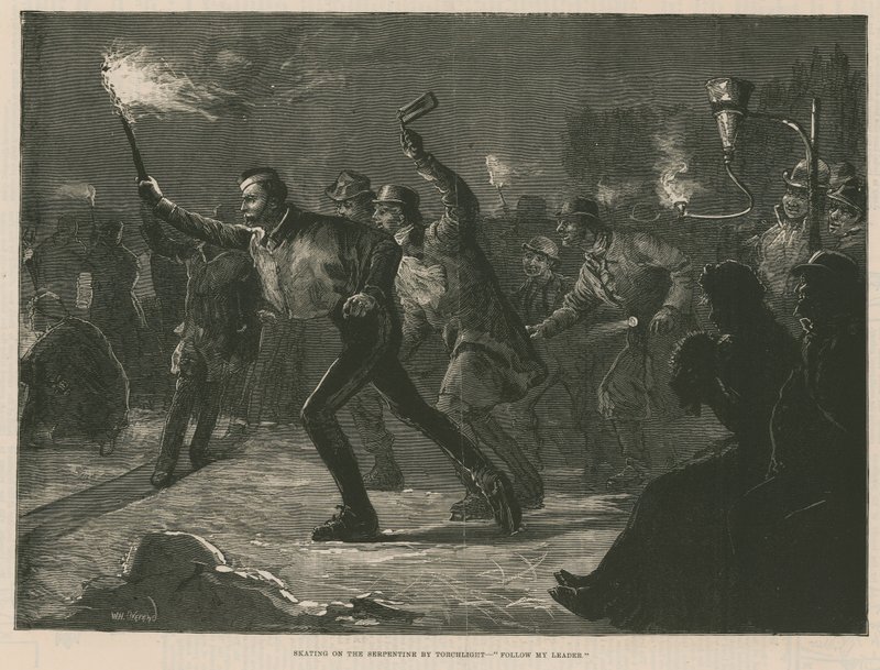 Pattinaggio sulla Serpentine alla luce delle torce da William Heysham Overend