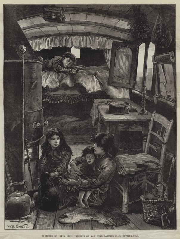 Schizzi di vita zingara, interno di un carro vicino a Latimer-Road, Notting-Hill da William Heysham Overend