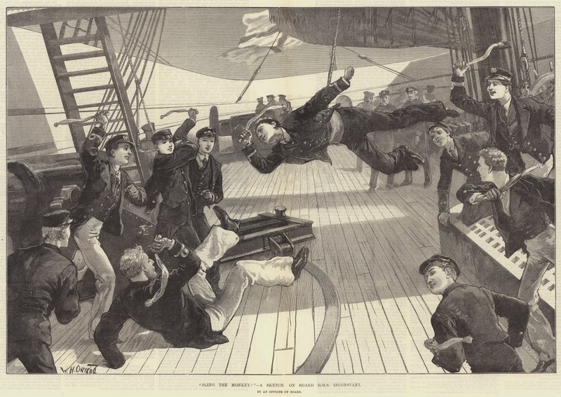 Lancia la scimmia! Uno schizzo a bordo della HMS Inconstant da William Heysham Overend