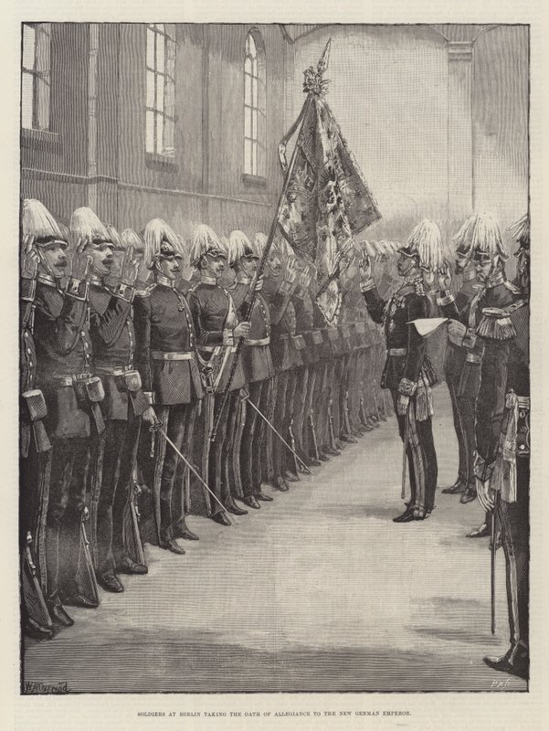 Soldati a Berlino che prestano giuramento di fedeltà al nuovo imperatore tedesco da William Heysham Overend
