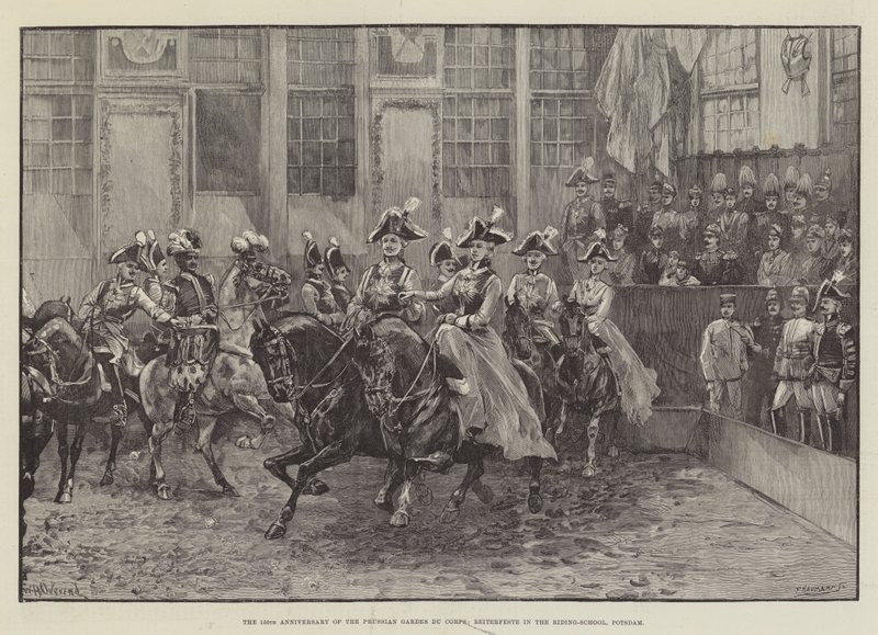 150° Anniversario delle Guardie del Corpo Prussiane, Reiterfeste nella Scuola di Equitazione, Potsdam da William Heysham Overend