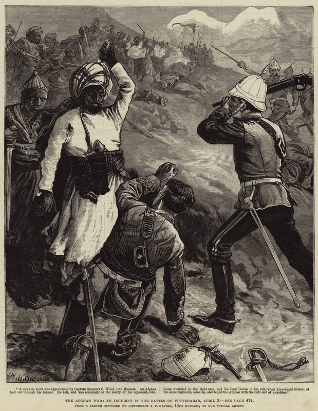 La guerra afgana, un incidente nella battaglia di Futtehabad, 2 aprile da William Heysham Overend